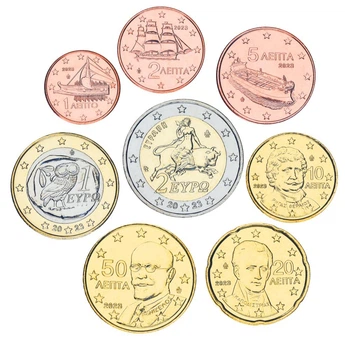Набір монет Греція набір з 8 монет євро 2023 UNC 1, 2, 5, 10, 20, 50 євроцентів, 1, 2 євро