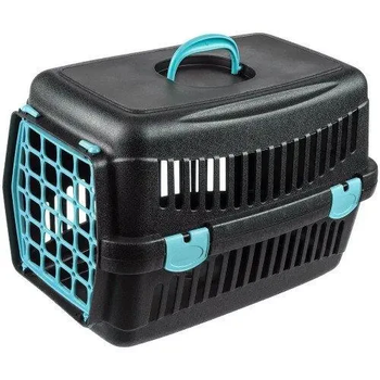 Переноска для котів та собак до 12 кг Animall CNR-102B (48.5х32.5х32.5 см) чорна з блакитними пластиковими дверима