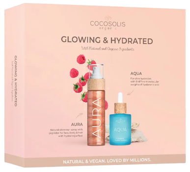 Набір для догляду за шкірою Cocosolis Glowing & Hydrated Сироватка для обличчя Aqua Filler-Effect 50 мл + Спрей-шимер для обличчя тіла та волосся Aura 100 мл (3800501636664)