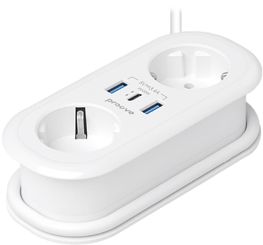 Сетевой фильтр Proove Supercoil 20 Вт 2 розетки 1xUSB-C 2xUSB-A 1.5 м White (621840003)