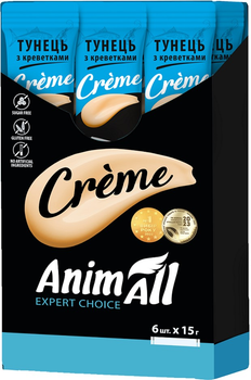 Лакомство AnimAll Сrème для кошек со вкусом тунца с креветками, 6х15 г (4820224502366)