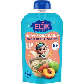 Фруктовая каша Elfik Magic из яблок, мультизлаковой каши и персиков 110 г