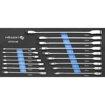 Набор ключей рожково-накидных с трещоткой 16 предметов HOGERT, HT7G146