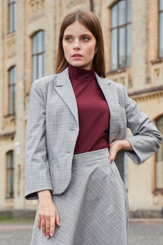 Жіночий короткий жакет у дрібну клітинку LadyLike 42 Сірий (ll2016723394362)