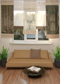 Комплект панельних фіранок Firanka Damask 5шт карниз 245см зелений з молочним (24_8п)