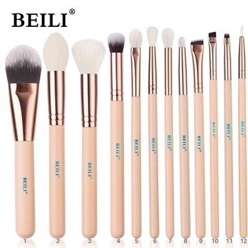 Профессиональные кисти для макияжа BEILI Pink 12 единиц, натуральный ворс S5161-FE12