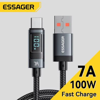 Кабель Essager USB to Type-C (v2), 100W 7A, 2м, з дисплеєм, AI чіп, 480 Мбіт/с, передача даних / зарядка, підвищеної міцності, Сірий