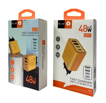 Зарядное устройство 220В 2,4А 48Вт 5В USBx2 Type-Cx2 Fast Charger WUW-C212