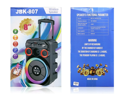 Колонка музична портативна Bluetooth JBK-807 10Вт 80дБ USB AUX вхід