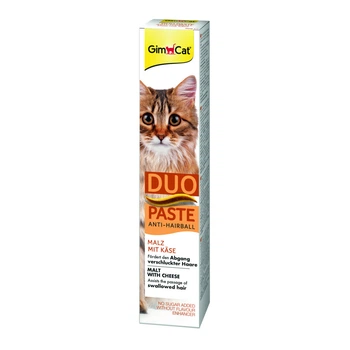 Паста для кошек с чувствительным пищеварением GimCat DUO PASTE Anti-hairball malt with cheese мальт и сыр, 50 г