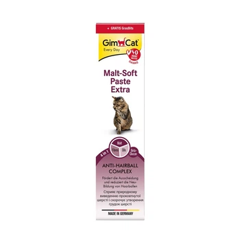 Набор: паста GimCat Every Day Malt-Soft Paste Extra для кошек для выведения шерсти из желудка 200 г и витамин. таблетки Gim Cat Gras Bits травяные шарики 10 г