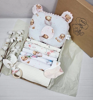 Набор для новорожденного: плед, пеленки, подушки и игрушки a.l.babybox Сладкие сны