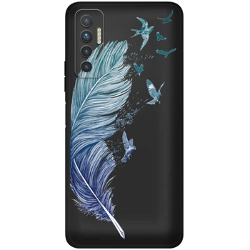 Силиконовый Черный Чехол с Картинкой для Tecno Camon 17P Принт (Перо) (43982-ysb003)