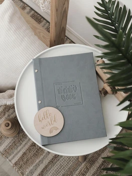 Детский фотоальбом для фотографий "Baby book", первый альбом малыша на украинском, цвет серый