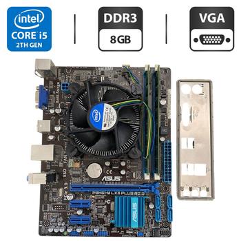 Комплект: материнская плата Asus P8H61-M LX3 Plus R2.0 / Intel Core i5-2400 (4 ядра по 3.1 - 3.4 GHz) / 8 GB DDR3 / Intel HD Graphics 2000 / Socket LGA1155 / Кулер BOX б/у