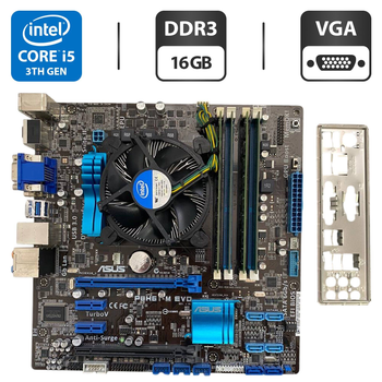Комплект: материнская плата Asus P8H61-M EVO / Intel Core i5-3470 (4 ядра по 3.2 - 3.6 GHz) / 16 GB DDR3 / Intel HD Graphics 2500 / Socket LGA1155 / Кулер BOX б/у