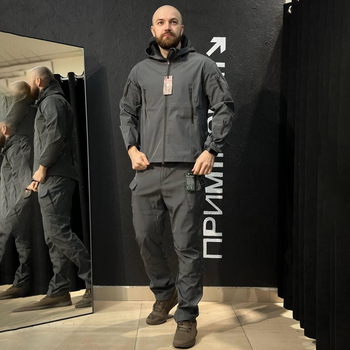 Тактичний полегшений костюм Vanguard Softshell Куртка з капюшоном + Штани сірий розмір XL