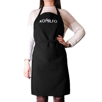 KOMILFO Фартух чорний з трьома кишенями, короткий
