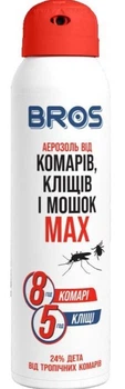 Репеллентное средство Bros Аэрозоль от комаров и клещей MAX, 90 мл