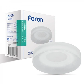 Вбудований світильник Feron CD1901 під змінну LED лампу MR16 G5.3 бiлий круглий 80х35мм (глибина з лампою 60мм) врізний IP20