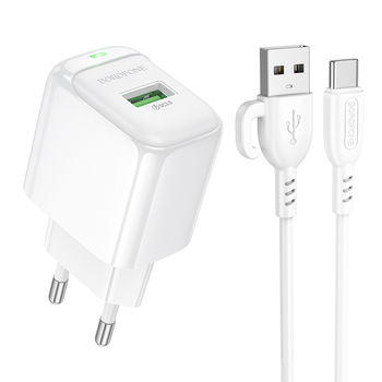 Сетевое зарядное устройство с кабелем BOROFONE BAS42A Potential single-port QC3.0 charger set(Type-C) 18W White 6941991113802