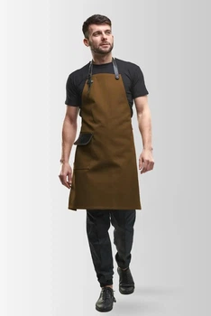 Фартук для бариста тканевый Jackson Canvas Коричневый рабочий, для бармена с карманом,передник для официанта