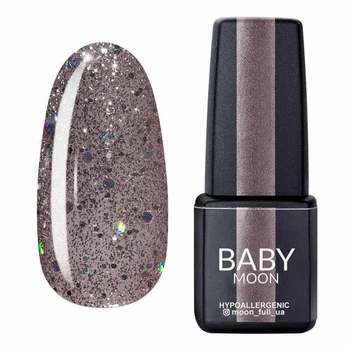 Гель-лак BABY Moon Dance Diamond №16 серебристо-бежевый с разноцветным глиттером, 6 мл