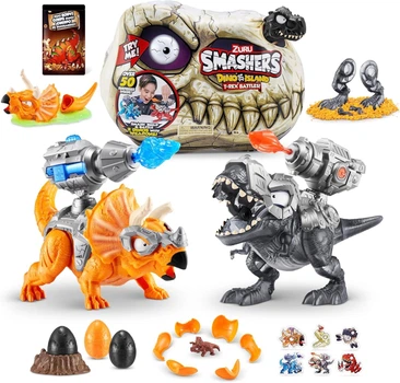 Игровой набор ZURU Smashers Dino Island T-Rex Battles Динозавры 50+ Сюрпризов, Чёрный
