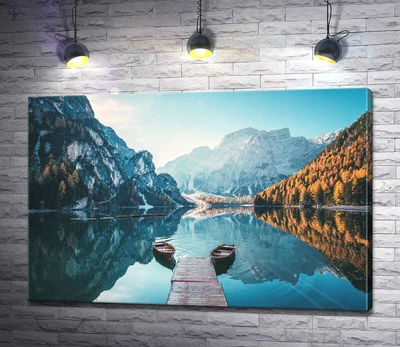 Картина Симметрия лодок среди горного озера Брайес (Braies) 100x67 см Модуль №1 (003158)