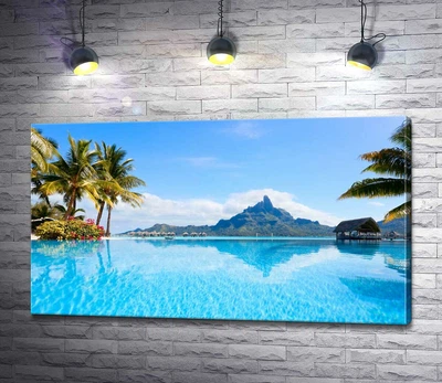 Картина Горный хребет острова Бора-Бора (Bora Bora) отражается в бирюзе тропического океана 130x74 см Модуль №1 (002471)