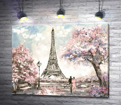 Картина Вид на Эйфелевую башню (Eiffel tower) с цветущей весенней набережной 60x47 см Модуль №1 (002266)