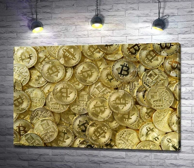 Картина Монеты биткоинов сверкают золотом 130x87 см Модуль №1 (003541)