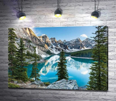 Картина Стрункі ялинки на скелястому березі озера Морейн (Moraine Lake) 130x87 см Модуль №1 (003240)