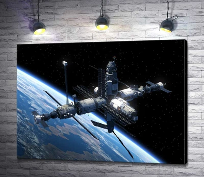 Картина Космическая станция летит по земной орбите 100x75 см Модуль №1 (003116)