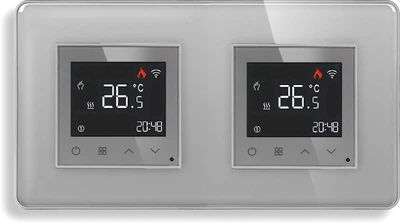 Двухзонный WiFi регулятор теплого пола 1DAL Серый, Закаленное стекло (G157D-TRX2.WF.GR)