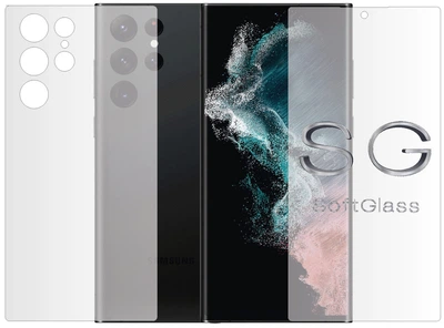 Бронепленка для Samsung S22 Ultra комплект: для передней и задней панели износоустойчивая полиуретановая SoftGlass