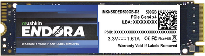 SSD диск Mushkin Endora 500GB M.2 2280 NVMe PCIe 4.0 x4 3D NAND SLC (MKNSSDED500GB-D8)