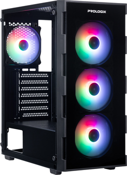 Корпус Prologix E114 Tempered Glass Black с 4 RGB вентиляторами