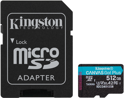 Карта памяти Kingston microSDXC 512GB Canvas Go! Plus G4 Class 10 UHS-I U3 V30 A2 + SD-адаптер (SDCG4/512GB)
