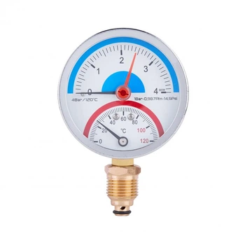 Термоманометр Thermo Alliance 80 мм 1/2" радіальний для вимірювання тиску та температури манометр термометр (598835)
