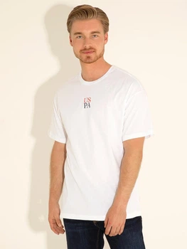 Футболка бавовняна довга чоловіча U.S. Polo Assn G081SZ011-000-1930288(beyaz) XL Біла з принтом (8683857172605)