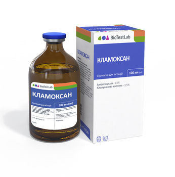 Ін'єкційний антибактеріальний препарат для тварин Biotestlab Кламоксан суспензія - 100 мл
