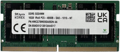 Оперативна пам'ять SK hynix SODIMM DDR5-4800 16384MB PC5-38400 (HMCG78MEBSA092N)