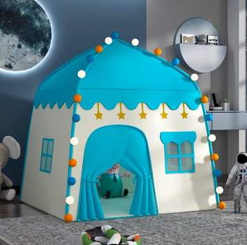 Детская игровая палатка домик, палатка + светодиодные фонари 130х130х100 см Blue