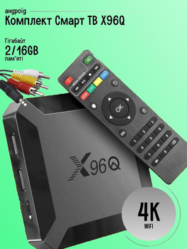 Смарт ТВ андроїд приставка X96Q 4K 2/16GB WIFI інтернет медіаплеєр Smart TV Box Android HDMI + Налаштування додатків для перегляду фільмів у Подарунок!