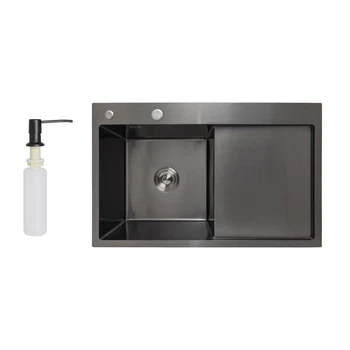 Мийка для кухні Lidz інтегрована Brushed Black PVD праве крило 3,0/1,0 для миття посуду та продуктів (600008)