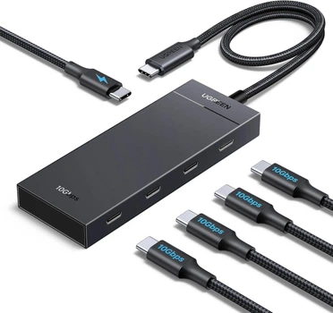 USB-хаб UGREEN CM806 USB-C to 4xUSB-C 3.2 Gen2 10Gbps with USB-C PD Power Port Black (55334)