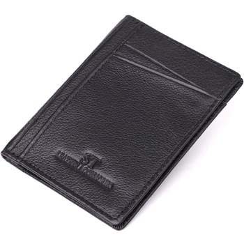 Мужской кошелек для карточек из натуральной кожи ST Leather Wallet 23091 Черный
