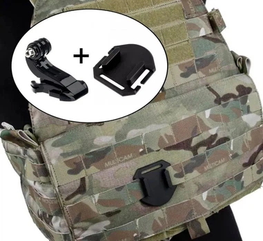 Крепление из алюминия на стропы Молли (Molle) + быстросъемный адаптер для экшн-камер GoPro, DJI Action на бронежилет (10451)