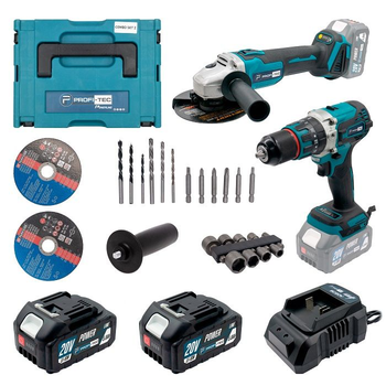 Аккумуляторный набор инструментов PROFI-TEC Combo Set 2/3 POWERLine (DGA20BL, DHP485BL) : с АКБ 2шт-20V 4.0 Ач